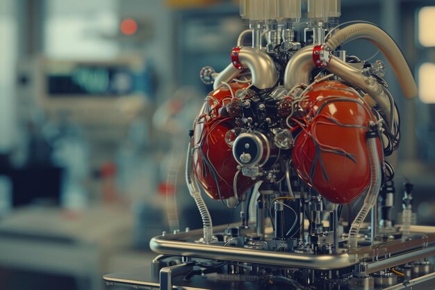 Photo a detailed model showcasing the anatomy of a human heart with multiple functioning valves animated representation of a heartlung machine ai generated