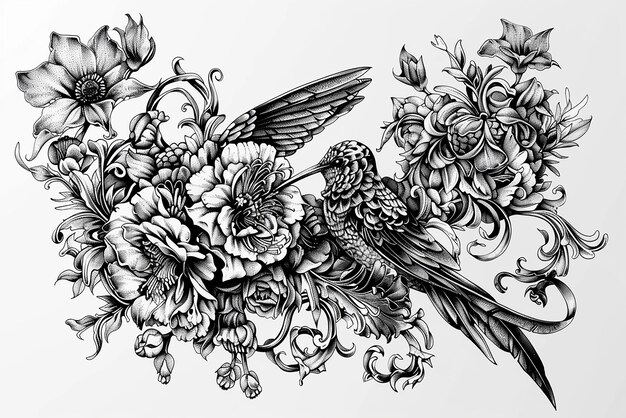 Detailed modern black ink tattoo design with no background