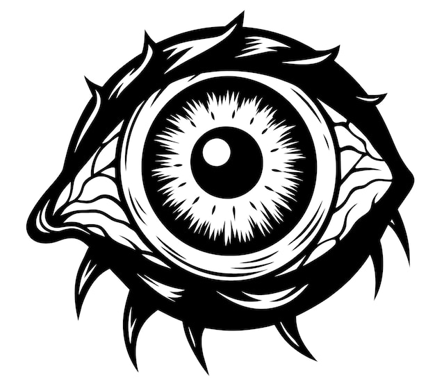 Detailed monochrome creepy zombie eye for halloween costume with a scary spooky and eerie design