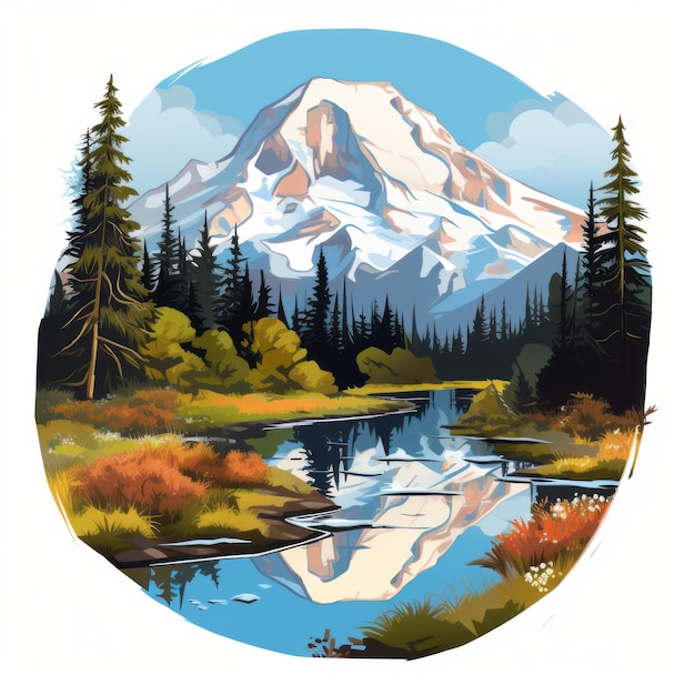 Detailed Mount Rainier Sticker Autumn Forest Illustration