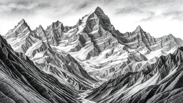 Photo detailed mountain drawing images to inspire your art