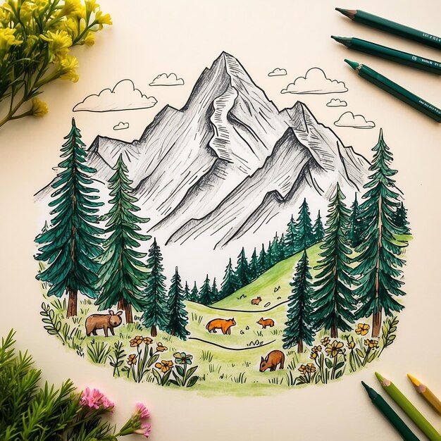 Photo detailed mountain drawing images to inspire your art