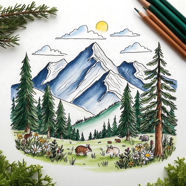 Photo detailed mountain drawing images to inspire your art