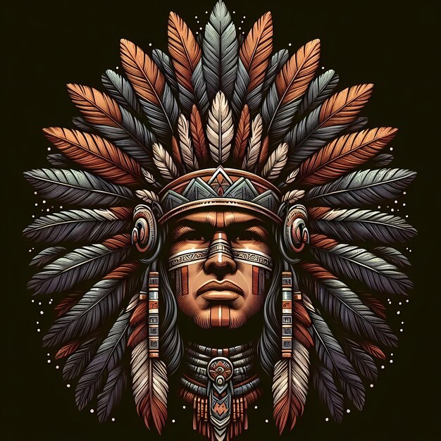 Photo detailed native american chief with feathered headdress