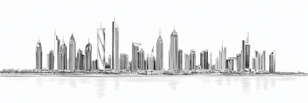 Photo a detailed pencil drawing of the abu dhabi skyline featuring iconic skyscrapers representing m