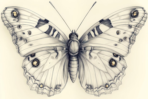 Photo detailed pencil drawing of a butterfly