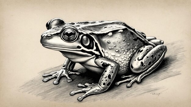 Photo detailed pencil drawing of a frog