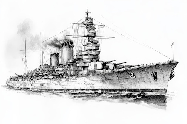 A detailed pencil drawing of the HMS King George V battleship a powerful symbol of British nav