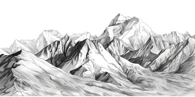 Photo detailed pencil drawing of a mountain range