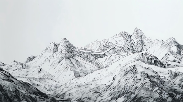 Photo a detailed pencil drawing of a mountain range