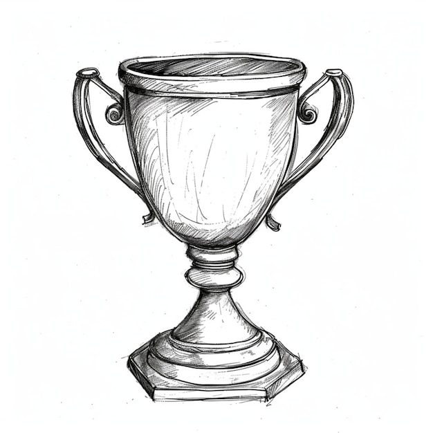 Photo detailed pencil sketch of a trophy cup with two ornate handles