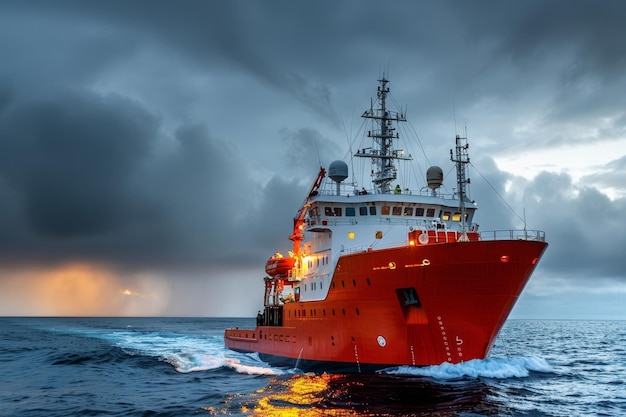 Detailed photography of cable lay vessel in operation at sea capturing intricate details