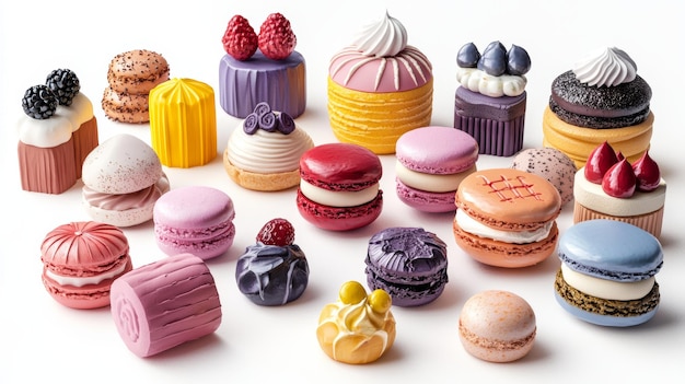 Photo a detailed photorealistic collection of cakes and sweets each delicately crafted and isolated