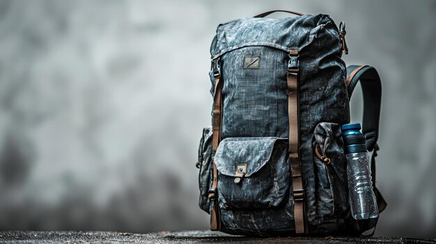 Photo a detailed photorealistic shot of a black trekking backpack complete with various straps