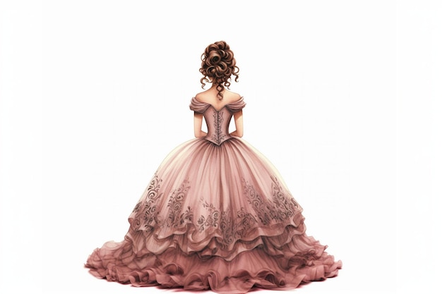 detailed pink gown princess dress with white background