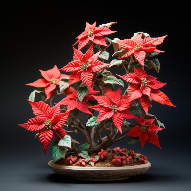 Detailed Poinsettia Bonsai Pottery Art Inspired By Maquette And Adam Elsheimer