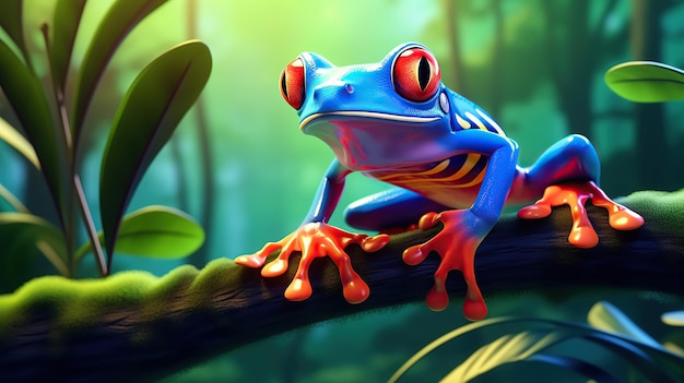 A detailed portrait of a frog with red eyes specifically a Redeyed Tree Frog