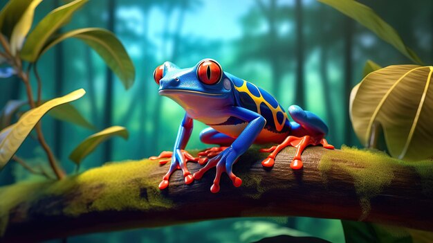 A detailed portrait of a frog with red eyes specifically a Redeyed Tree Frog