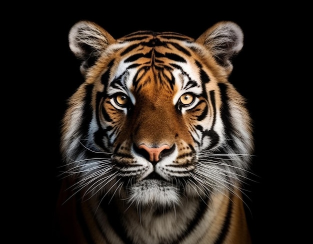 Detailed portrait of a tiger39s face isolated on black background generative ai