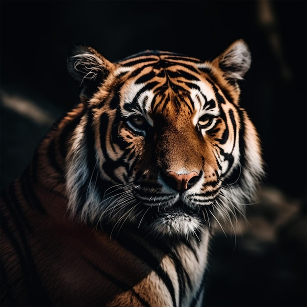 Detailed portrait of a tiger39s face isolated on black background generative ai