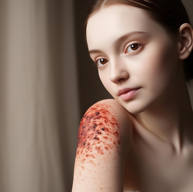 Photo detailed psoriasis illustration red scaly patches on skin