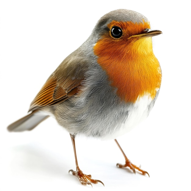 Photo detailed robin bird isolated on a clean white background studio lighting for soft feather texture