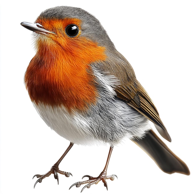 Detailed robin bird isolated on a clean white background studio lighting for soft feather texture