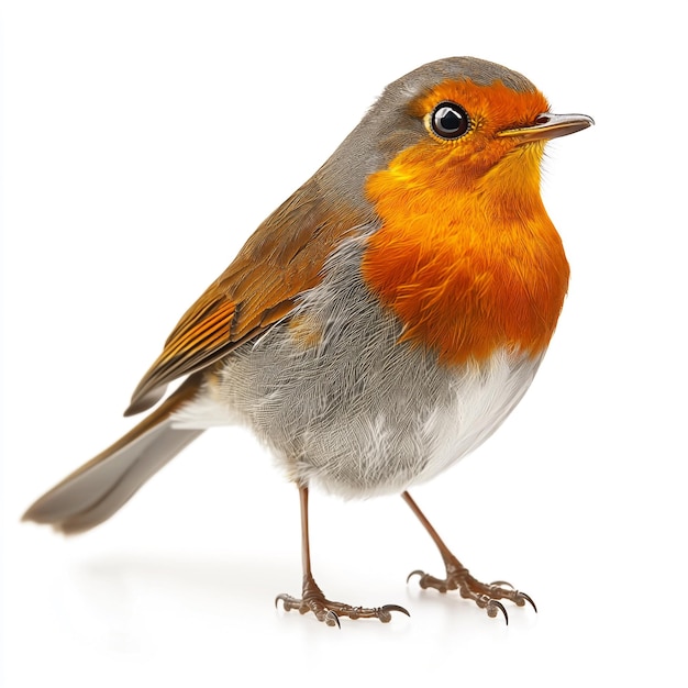 Photo detailed robin bird isolated on a clean white background studio lighting for soft feather texture