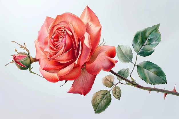 Detailed romantic realistic rose tattoo design with vibrant elegance