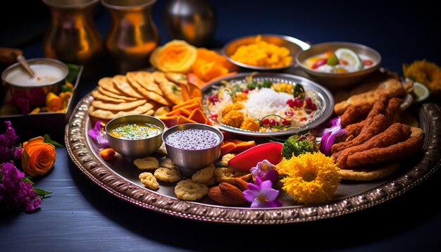 Photo a detailed scene of a ram navami puja thali offering plate