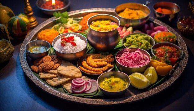 Photo a detailed scene of a ram navami puja thali offering plate