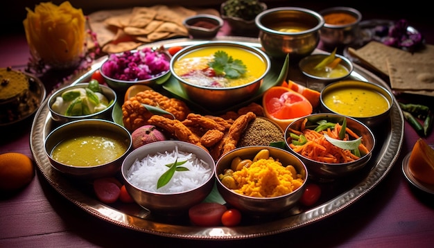 Photo a detailed scene of a ram navami puja thali offering plate