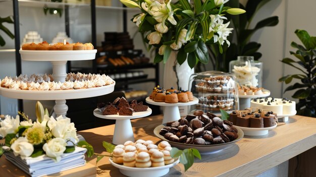 Photo detailed setup of a vegan dessert station offering dairyfree and refined sugarfree options