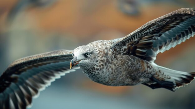 Photo a detailed shot of a bird soaring through the air wings extended