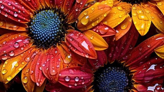 Detailed shot of a bouquet of vibrant colorful flowers with water droplets in Calgary Alberta Canada GENERATE AI