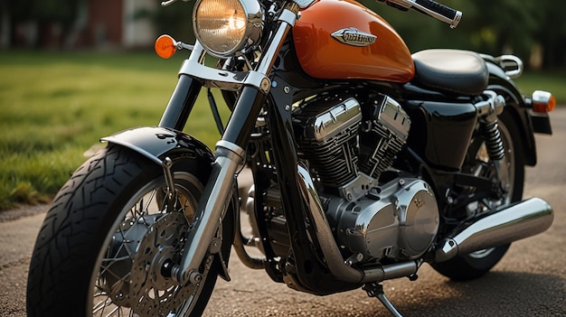 Detailed Shot of a Classic Motorcycle Parked