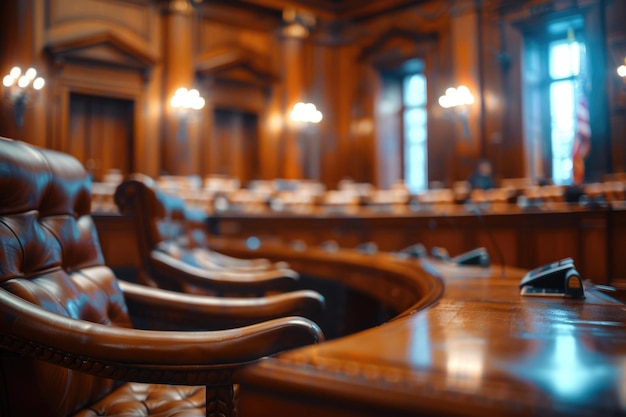 Photo detailed shot of a courtroom interior