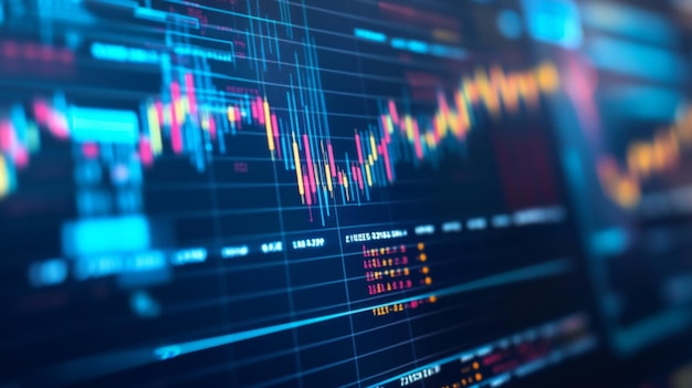 Detailed shot of financial data on a computer screen including line graphs and performance indicators