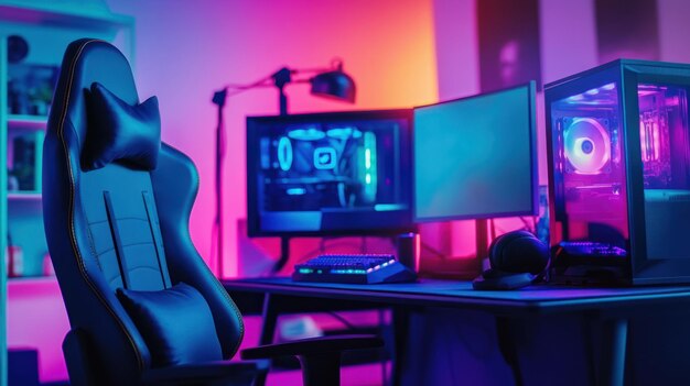 A detailed shot of a gaming setup with ergonomic furniture and equipment designed to reduce the risk of injury for esports players