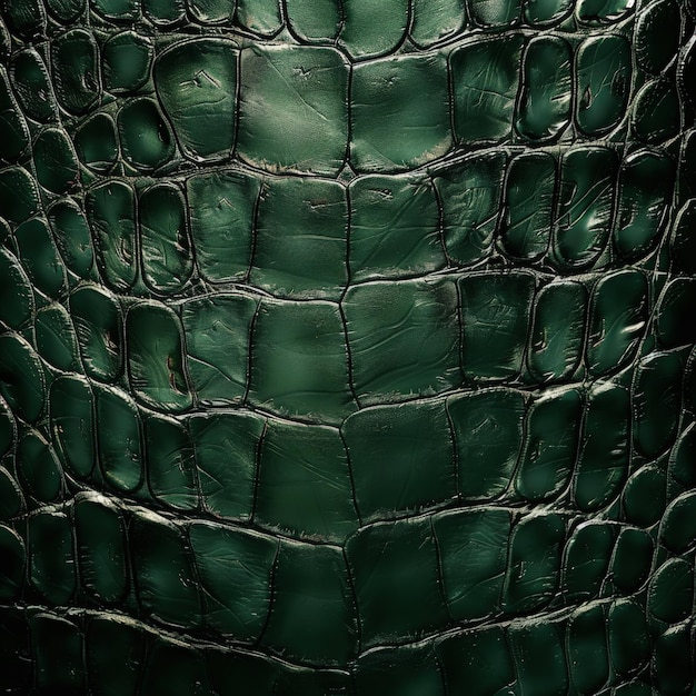 Detailed shot of green alligator leather showcasing unique texture and scales