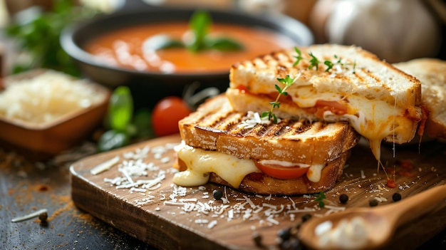 Photo a detailed shot of a grilled cheese sandwich with melted cheese