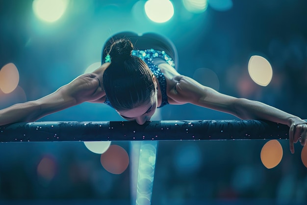 Detailed Shot of Gymnast on Parallel Bars in Dynamic Motion