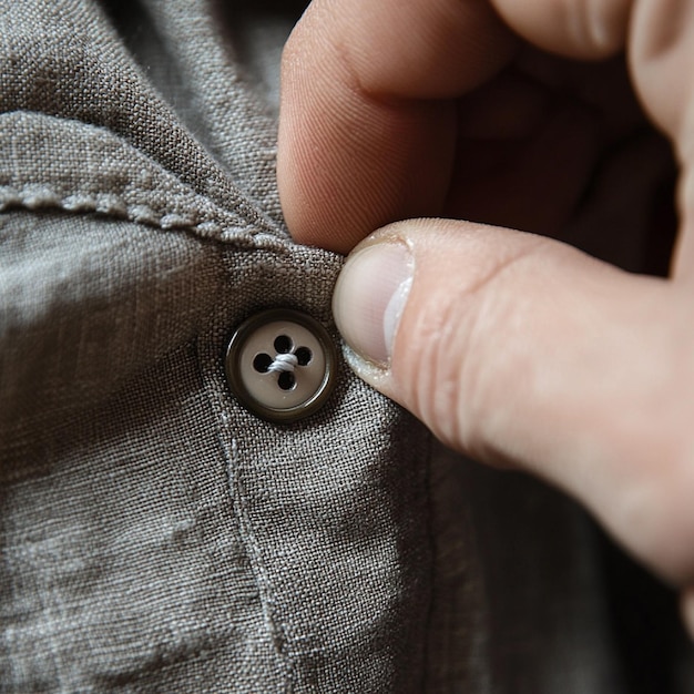 Photo a detailed shot of handstitching a button onto a shirt