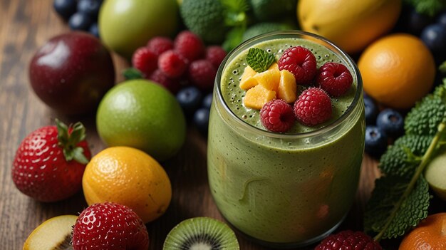 Photo detailed shot of healthy smoothie ingredients