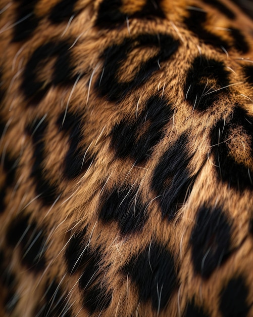 Detailed shot of a leopards coat capturing the distinctive spots and fur texture great for wildlife and conservation topics