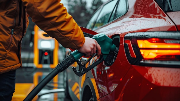 Photo detailed shot of motorists hand refueling premium petrol at selfservice gas station in european country highquality image