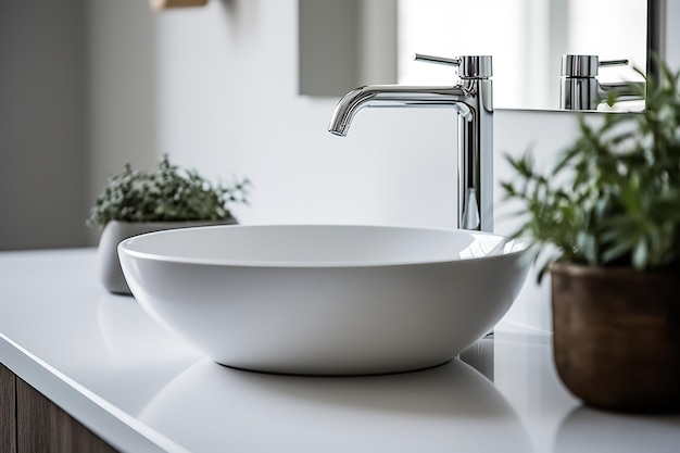 A detailed shot of a pristine white ceramic sink with a minimalist design Generative AI