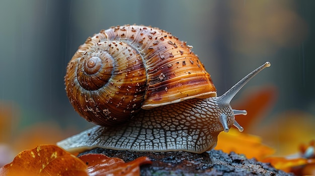 Photo detailed shot of a snail on a mushroom