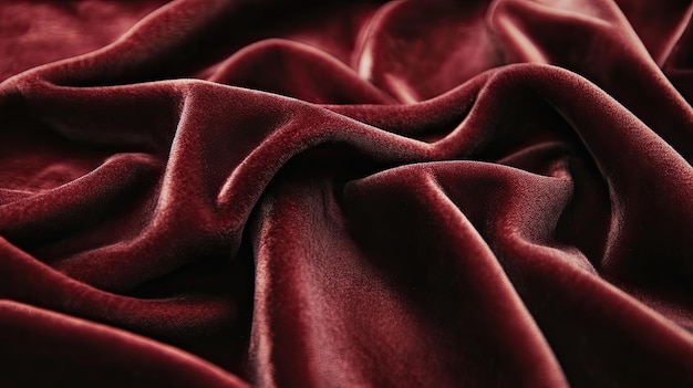 Photo a detailed shot of velvety fabric in a deep maroon shade highlighting its smooth soft texture under gentle lighting