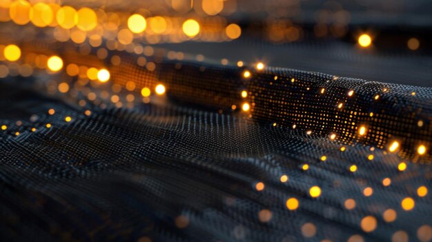 A detailed shot of a woven fabric panel featuring a pattern created with led lights and conductive